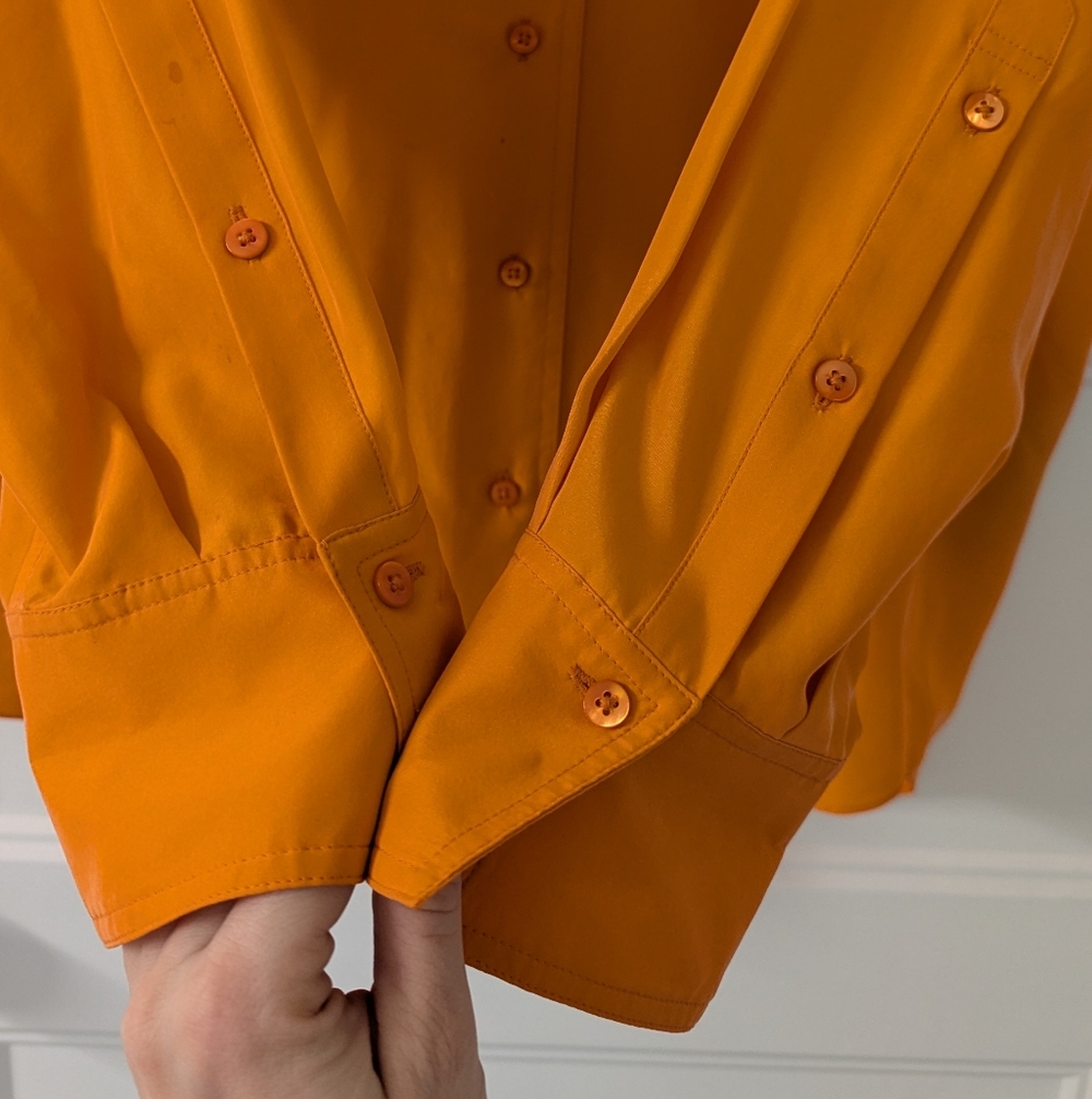 Dorothee Schumacher 100% Silk Blouse Orange Button Down Luxury Designer Size 4 - Picture 6 of 11